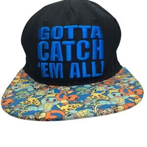Pokemon Gotta Catch 'Em All Snapback Hat Cap Adult Size Black Blue Characters
